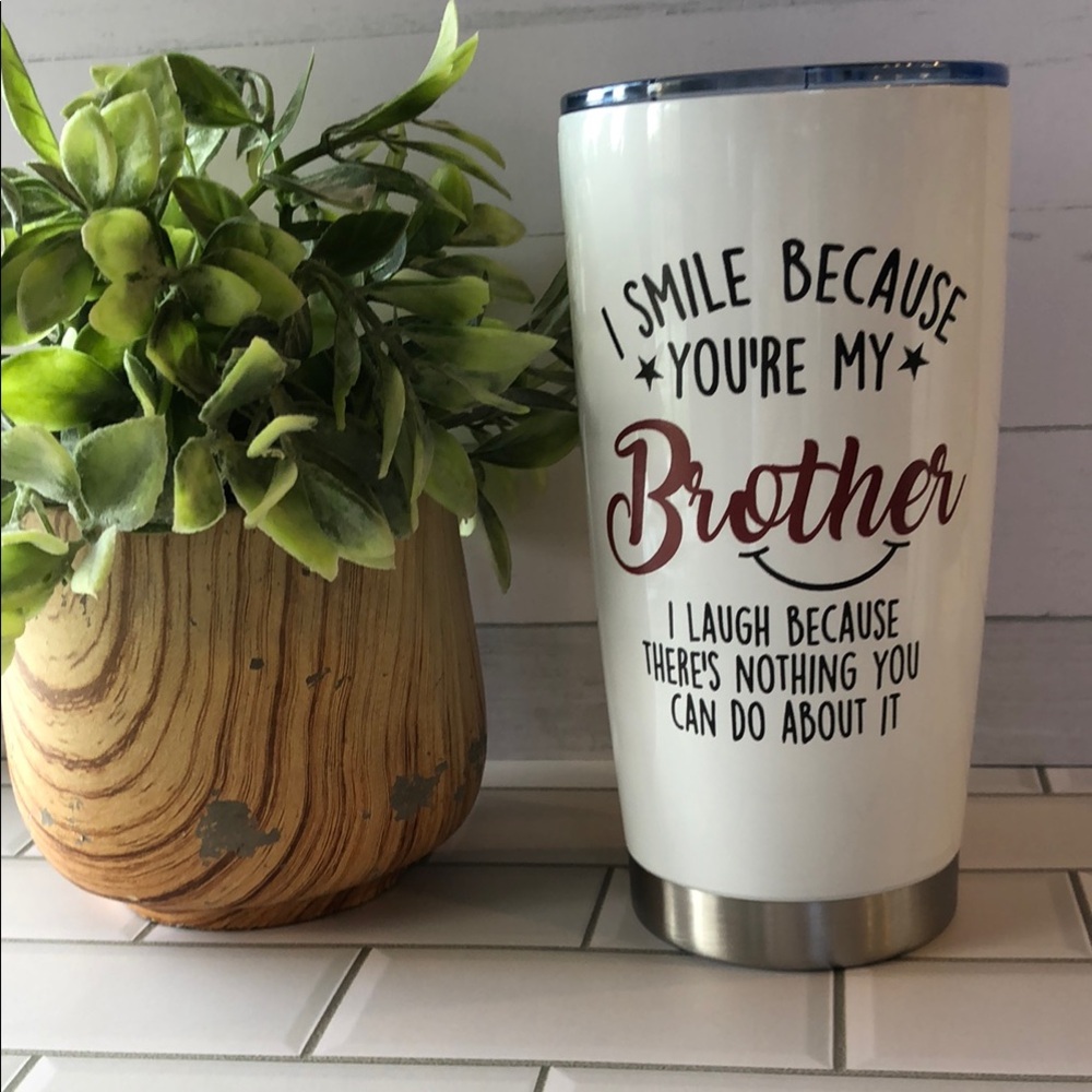 Brother Insulated Travel Tumbler - White with Maroon Text